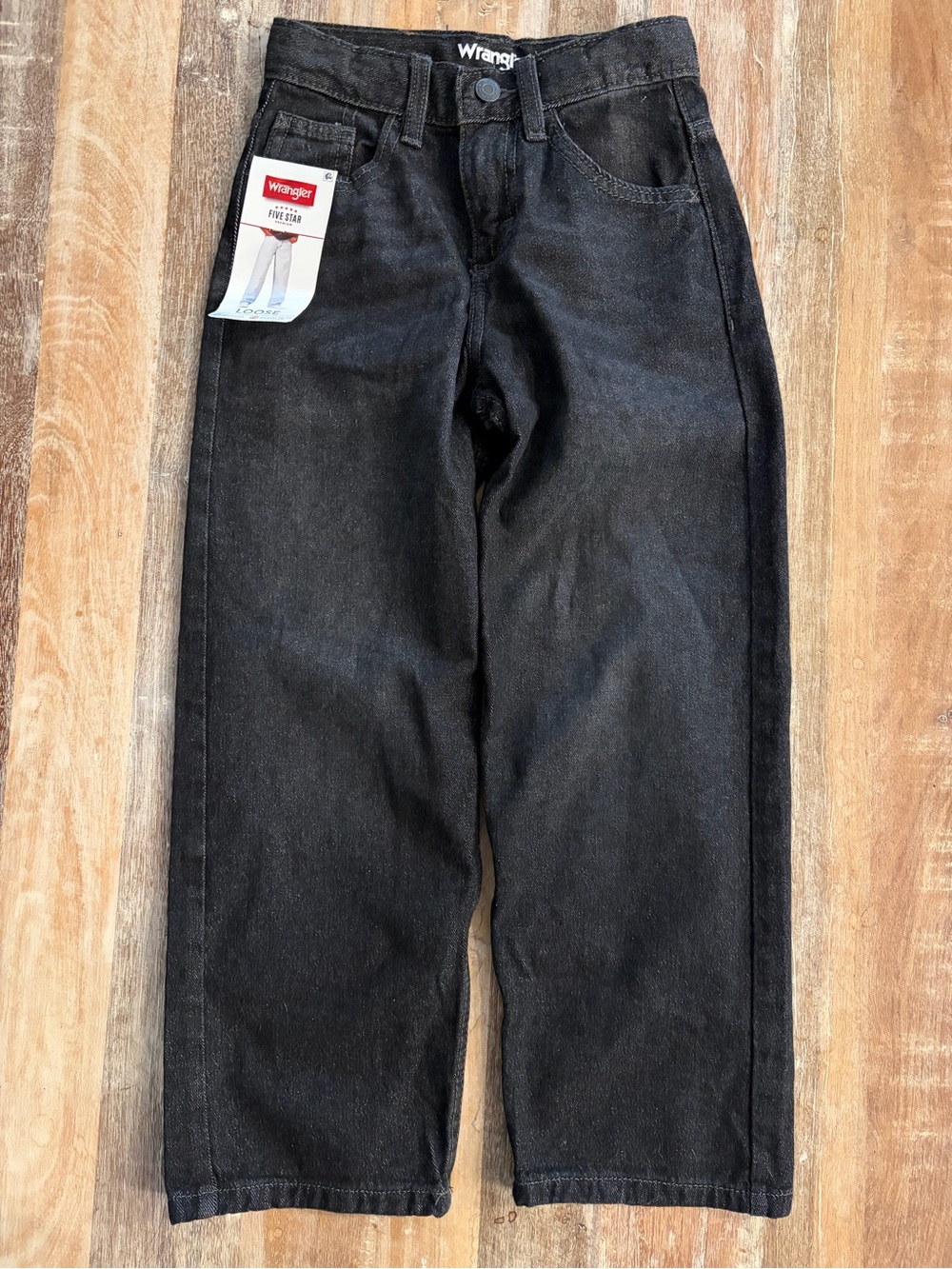 Wrangler Five Star Premium Loose Fit Black Jeans Boy 8 Slim Adjustable Waist NWT
